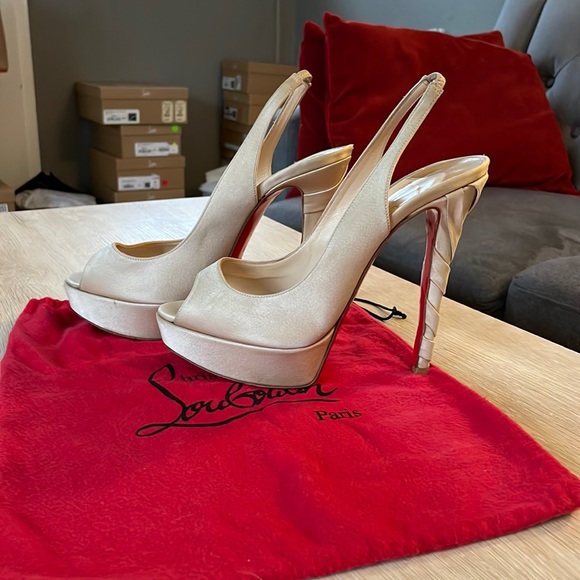 Christian Louboutin Shoes - Louboutin Plisseta 140MM Nude Satin - 39